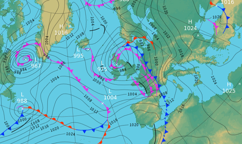 Marine Weather at Sea Solent Boat Training Met Office Surface Pressure Chart